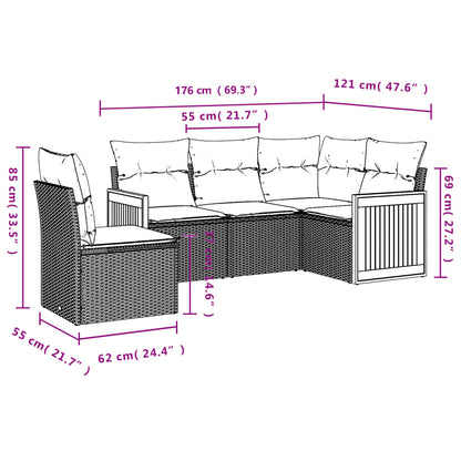 Set Divani da Giardino 5 pz con Cuscini in Polyrattan Nero | homemem39