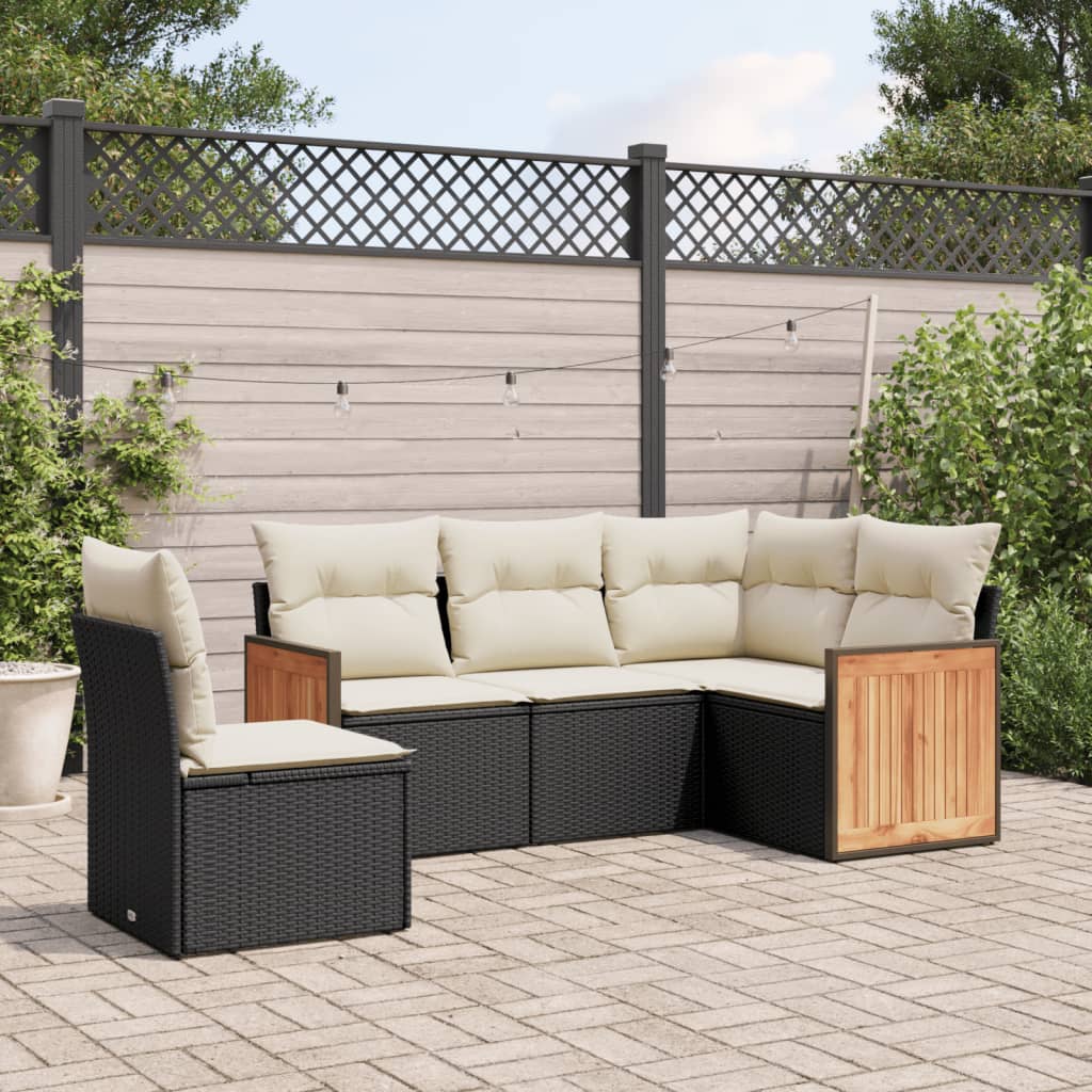Set Divani da Giardino 5 pz con Cuscini in Polyrattan Nero - homemem39