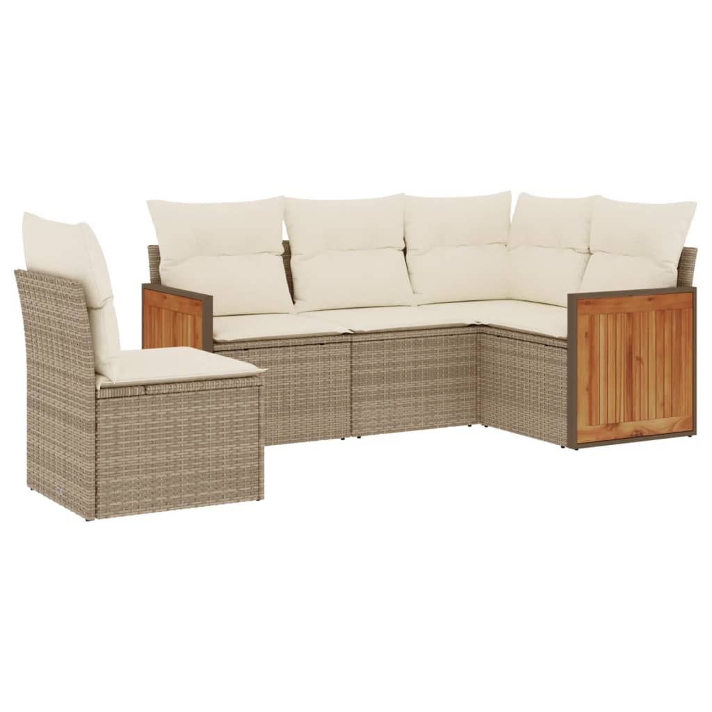 Set Divano da Giardino 5 pz con Cuscini Beige in Polyrattan - homemem39