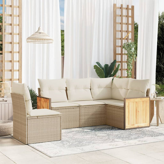 Set Divano da Giardino 5 pz con Cuscini Beige in Polyrattan - homemem39