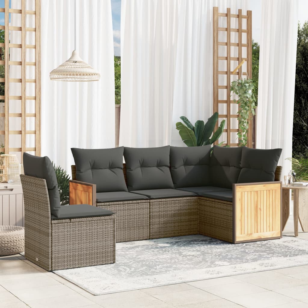 Set Divano da Giardino 5 pz con Cuscini Grigio in Polyrattan - homemem39