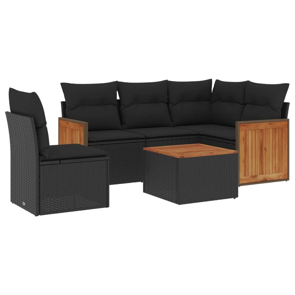 Set Divano da Giardino 6 pz con Cuscini Nero in Polyrattan - homemem39