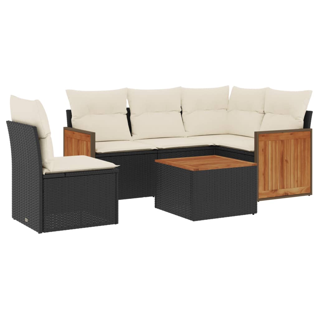 Set Divano da Giardino 6 pz con Cuscini Nero in Polyrattan