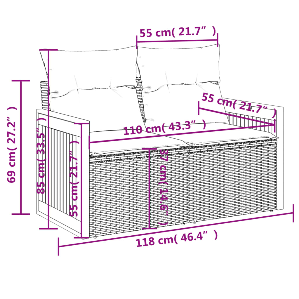 Set Divano da Giardino 6 pz con Cuscini Nero in Polyrattan | homemem39