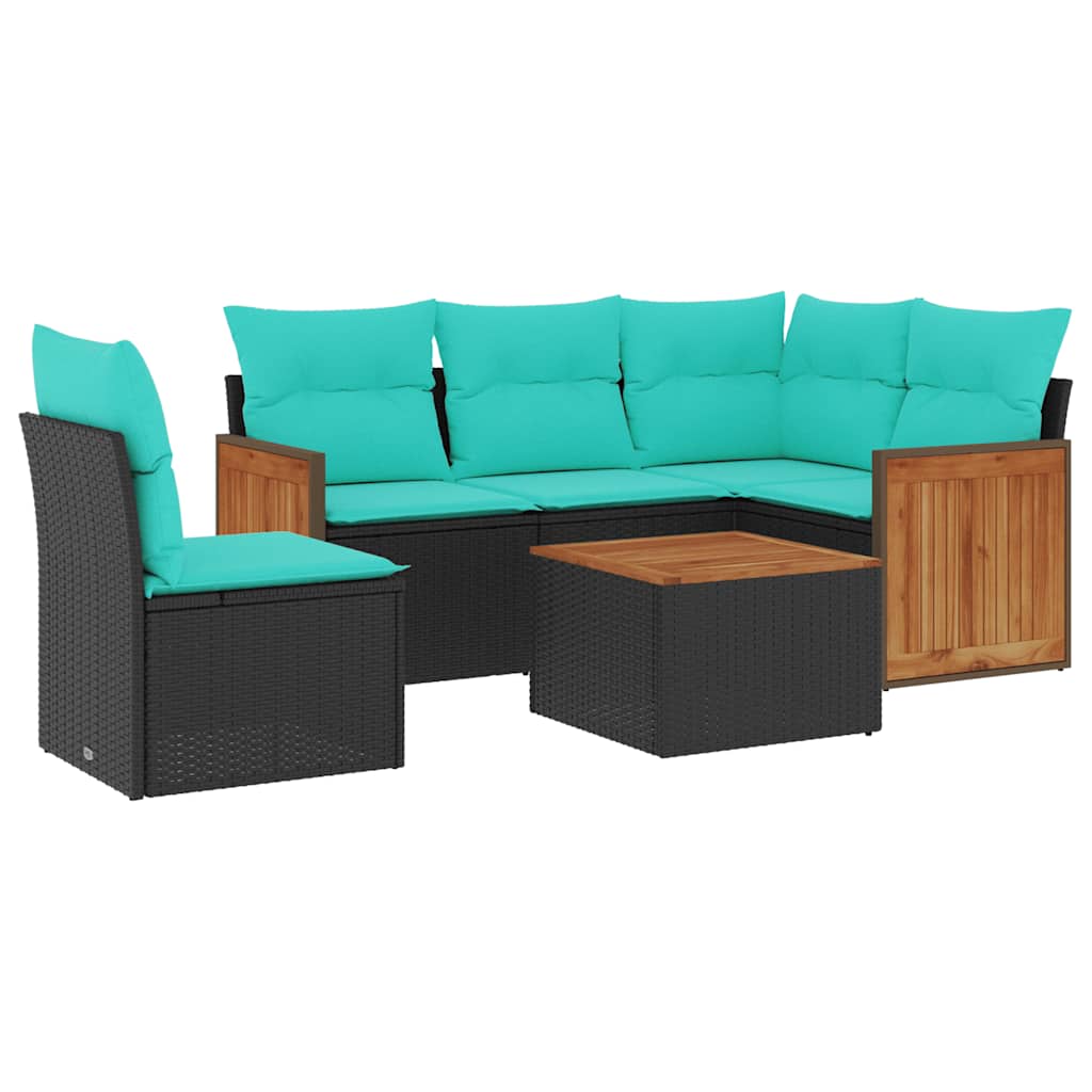 Set Divani da Giardino 6 pz con Cuscini Nero in Polyrattan