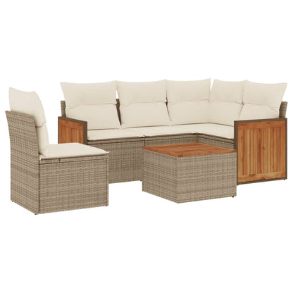 Set Divano da Giardino 6 pz con Cuscini Beige in Polyrattan - homemem39