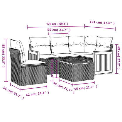 Set Divano da Giardino 6 pz con Cuscini Beige in Polyrattan
