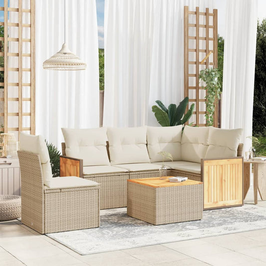 Set Divano da Giardino 6 pz con Cuscini Beige in Polyrattan - homemem39