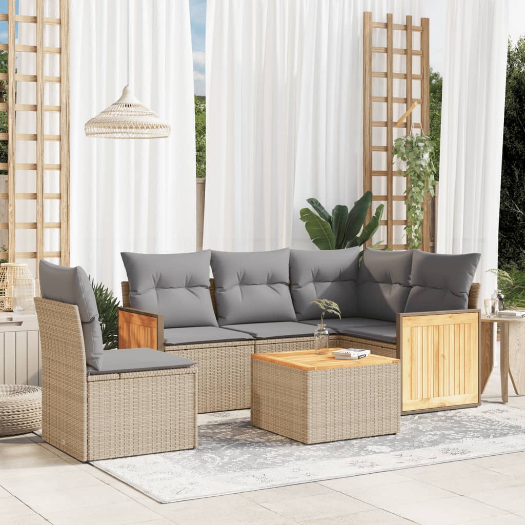 Set Divano da Giardino 6 pz con Cuscini Beige in Polyrattan - homemem39