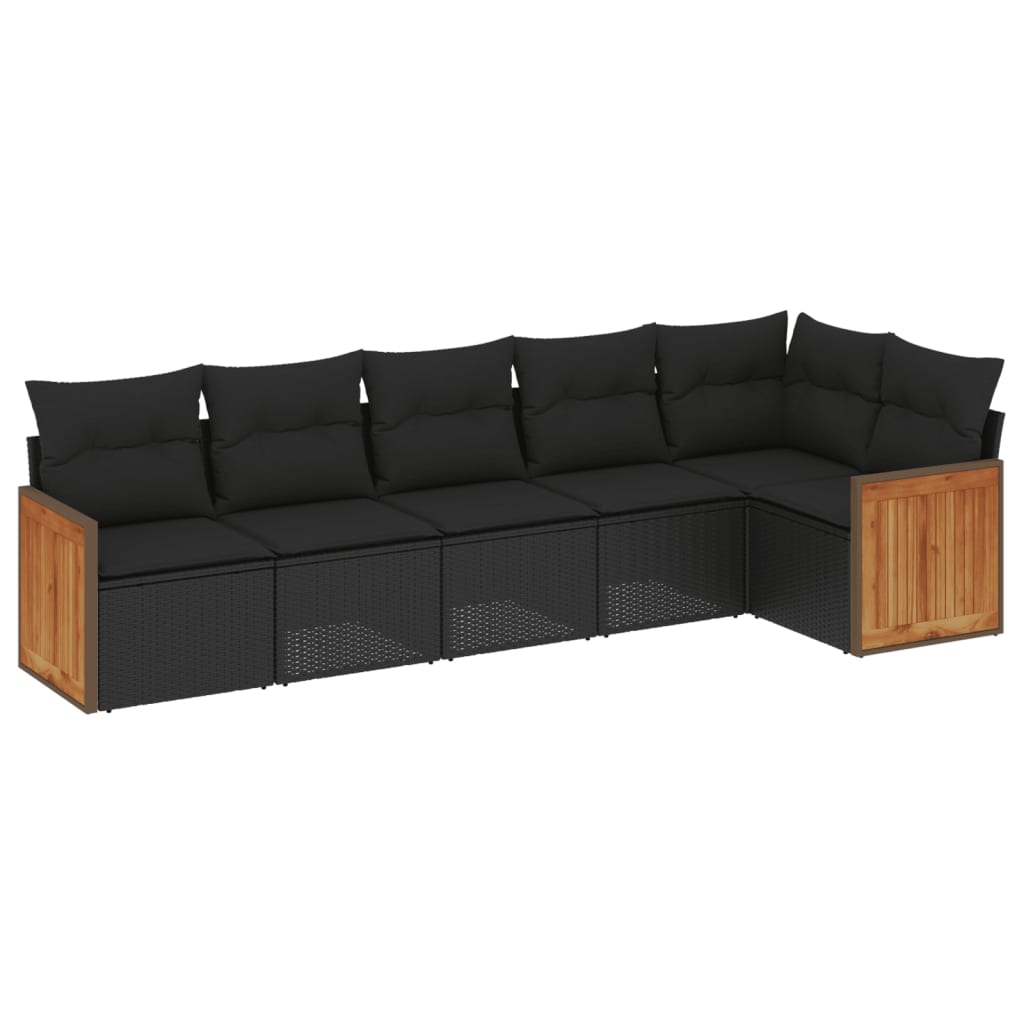 Set Divano da Giardino 6 pz con Cuscini Nero in Polyrattan - homemem39