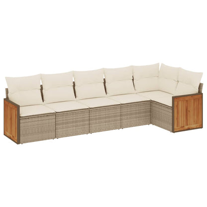 Set Divano da Giardino 6 pz con Cuscini Beige in Polyrattan - homemem39
