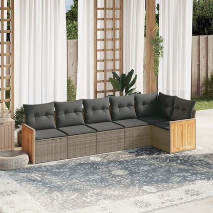 Set Divano da Giardino 6 pz con Cuscini Grigio in Polyrattan - homemem39