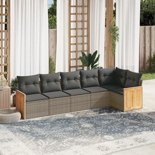 Set Divano da Giardino 6 pz con Cuscini Grigio in Polyrattan - homemem39