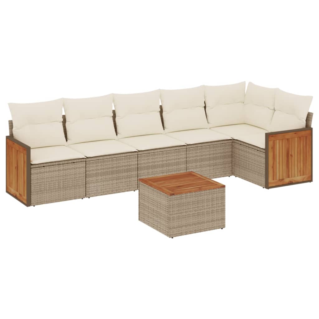 Set Divani da Giardino 7 pz con Cuscini Beige in Polyrattan | homemem39