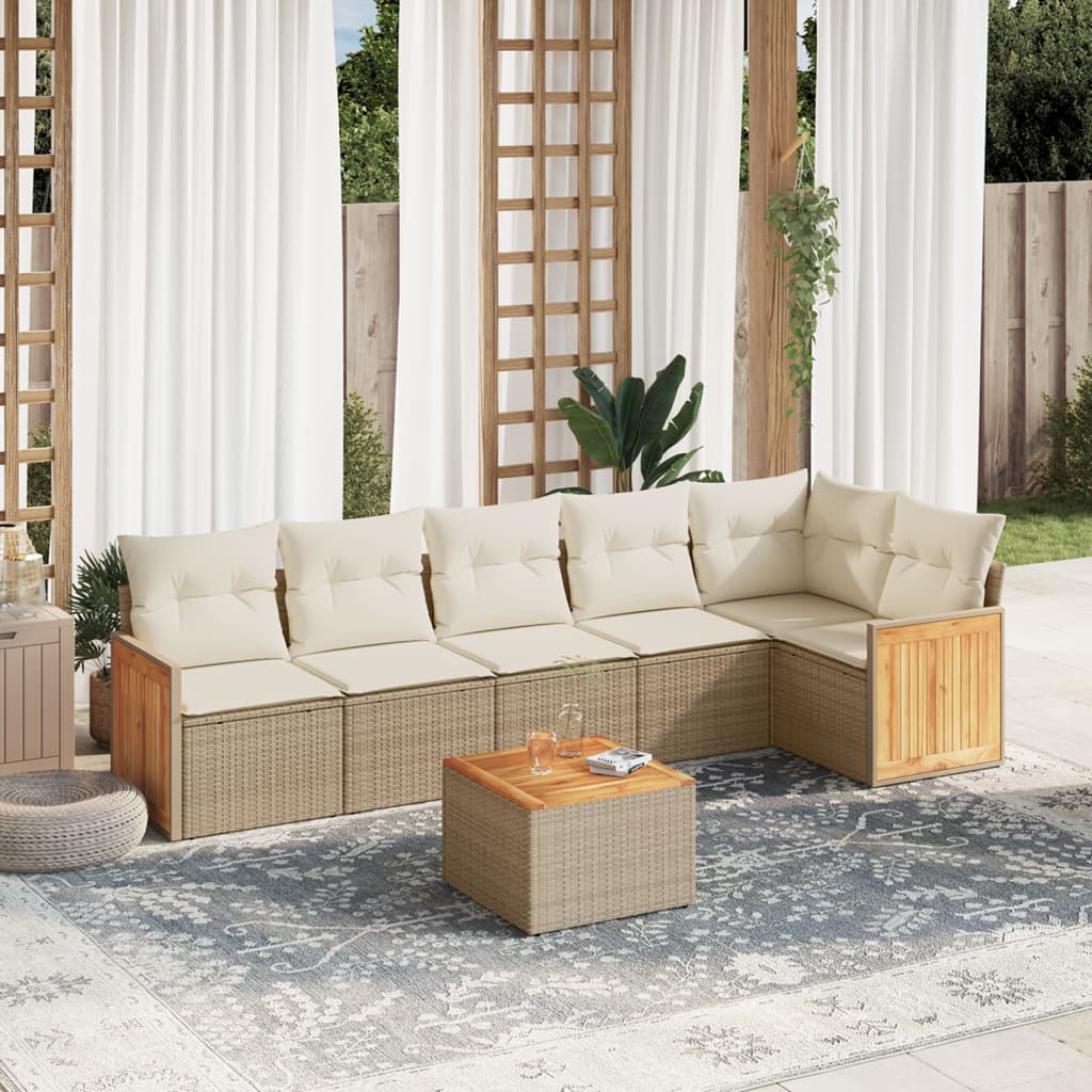 Set Divani da Giardino 7 pz con Cuscini Beige in Polyrattan - homemem39