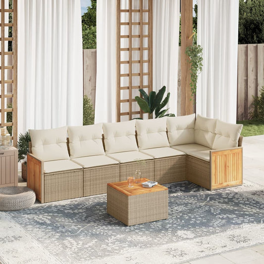 Set Divani da Giardino 7 pz con Cuscini Beige in Polyrattan - homemem39