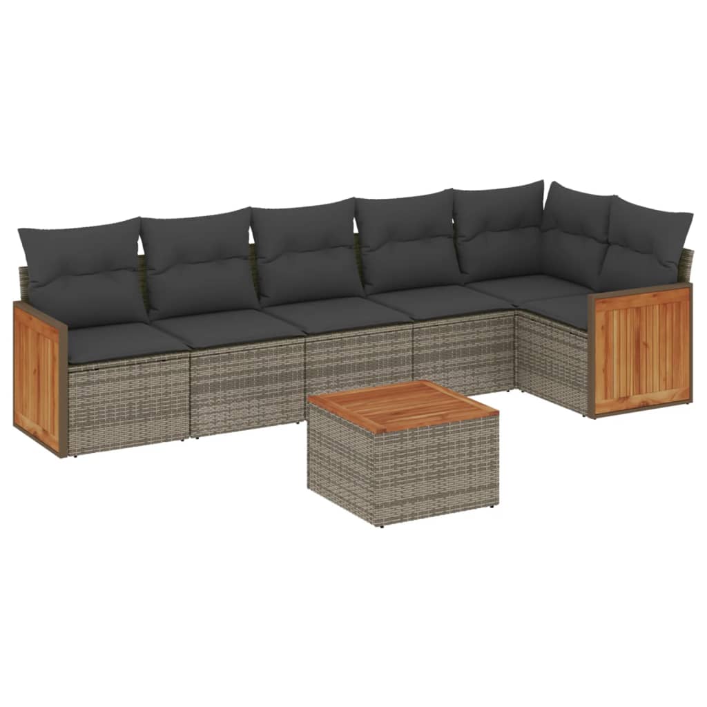 Set Divani da Giardino 7 pz con Cuscini Grigio in Polyrattan | homemem39
