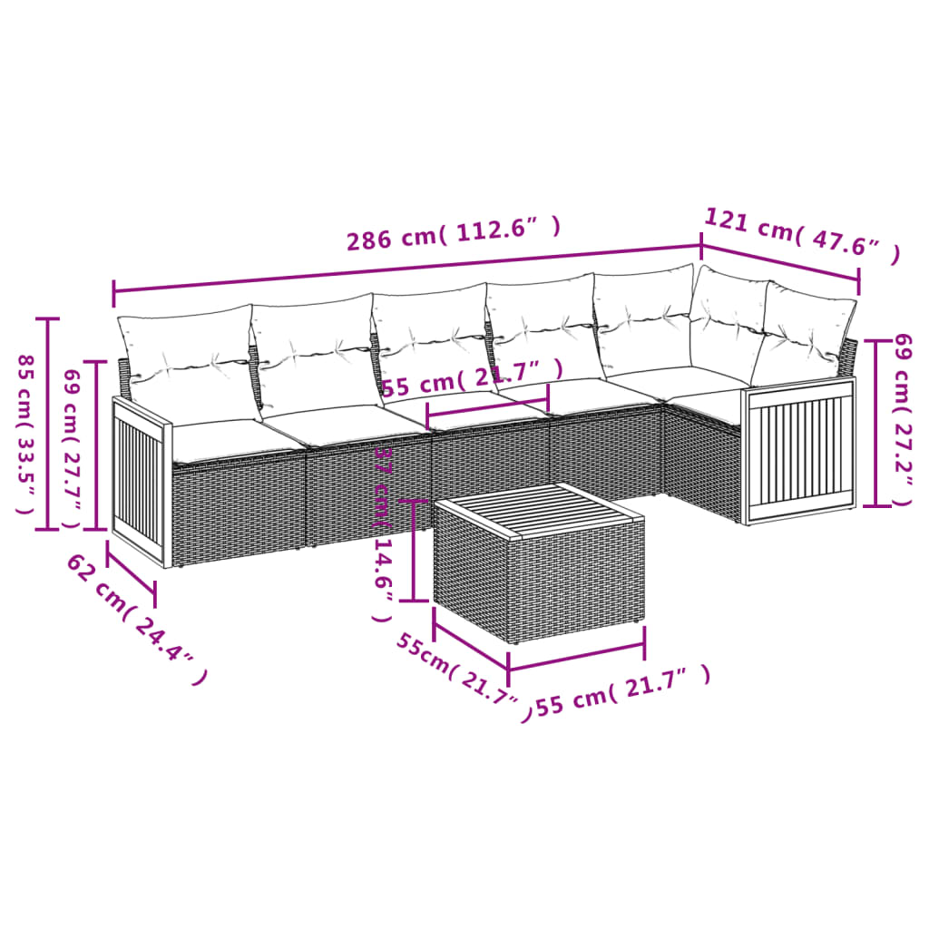 Set Divani da Giardino 7 pz con Cuscini Grigio in Polyrattan | homemem39