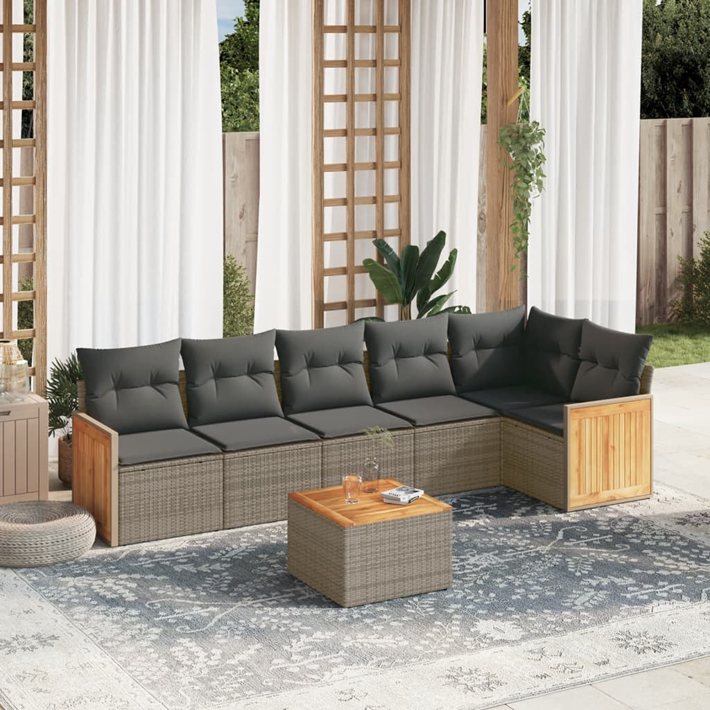 Set Divani da Giardino 7 pz con Cuscini Grigio in Polyrattan | homemem39