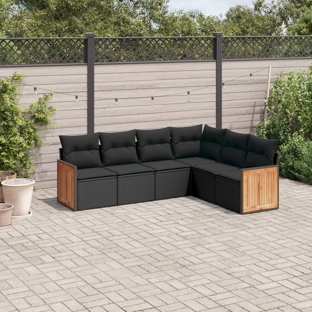 Set Divano da Giardino 6 pz con Cuscini Nero in Polyrattan - homemem39