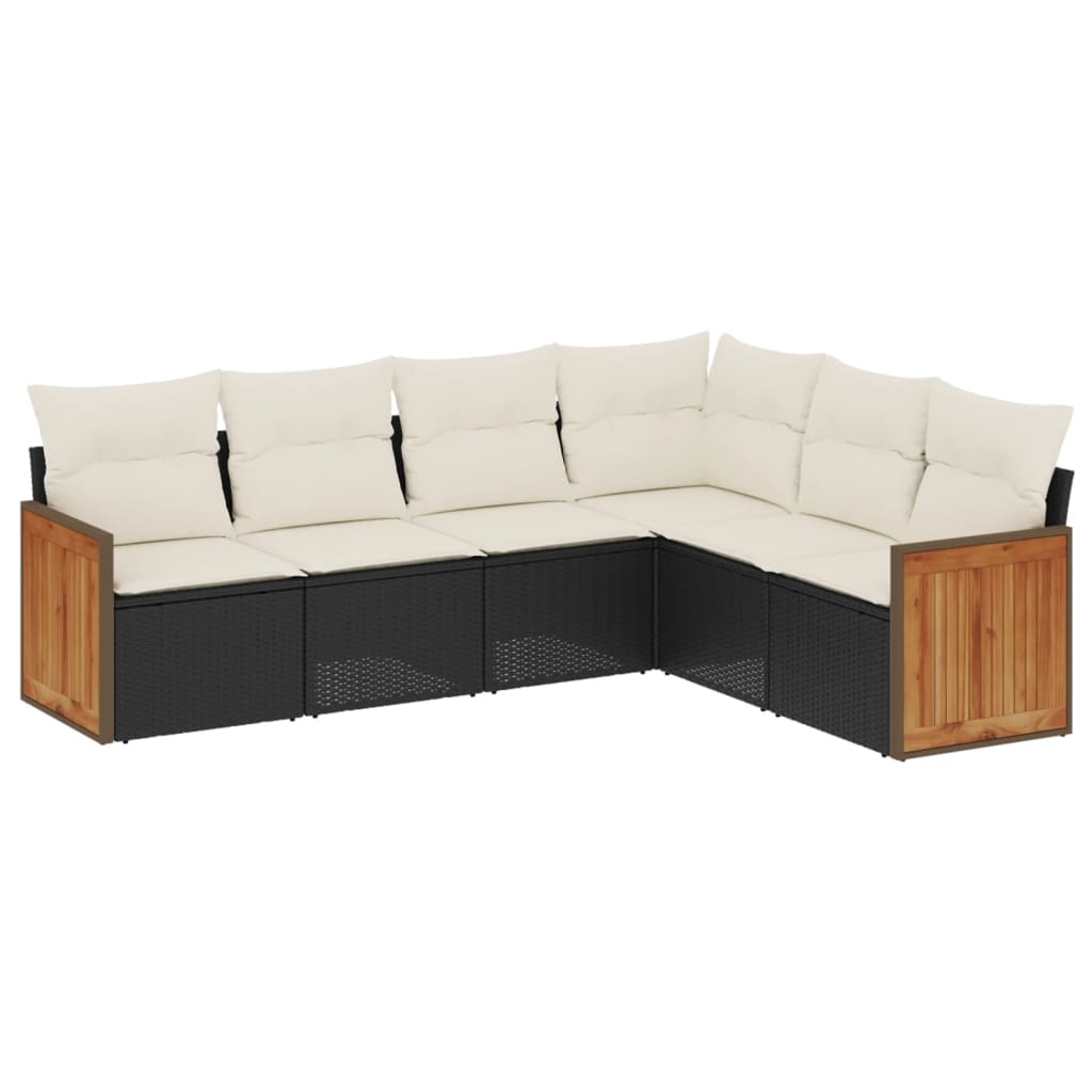 Set Divano da Giardino 6 pz con Cuscini Nero in Polyrattan | homemem39