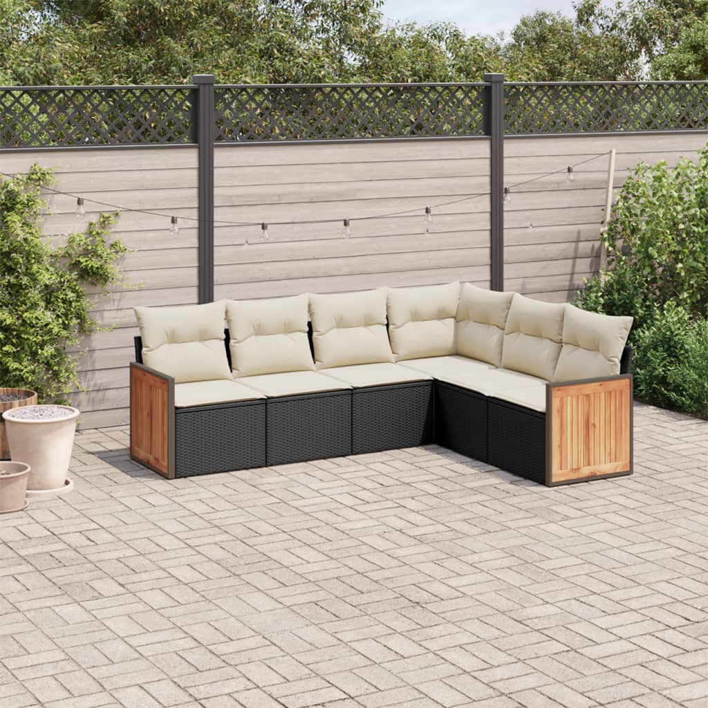 Set Divano da Giardino 6 pz con Cuscini Nero in Polyrattan | homemem39