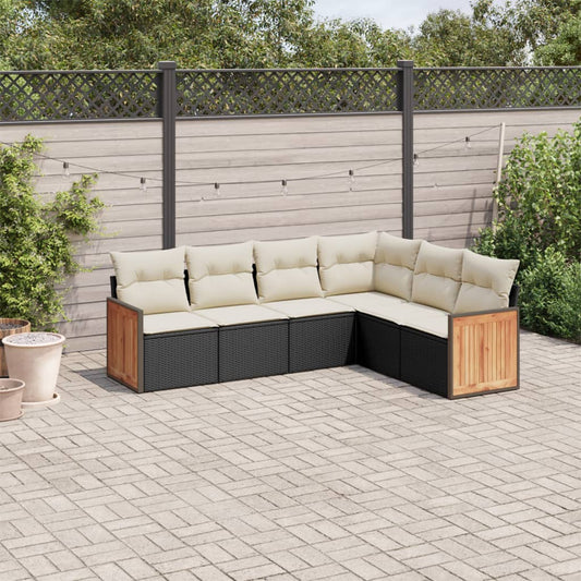 Set Divano da Giardino 6 pz con Cuscini Nero in Polyrattan - homemem39