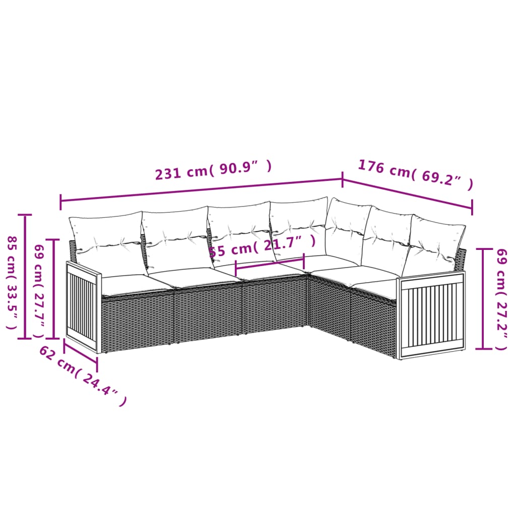 Set Divano da Giardino 6 pz con Cuscini Beige in Polyrattan | homemem39
