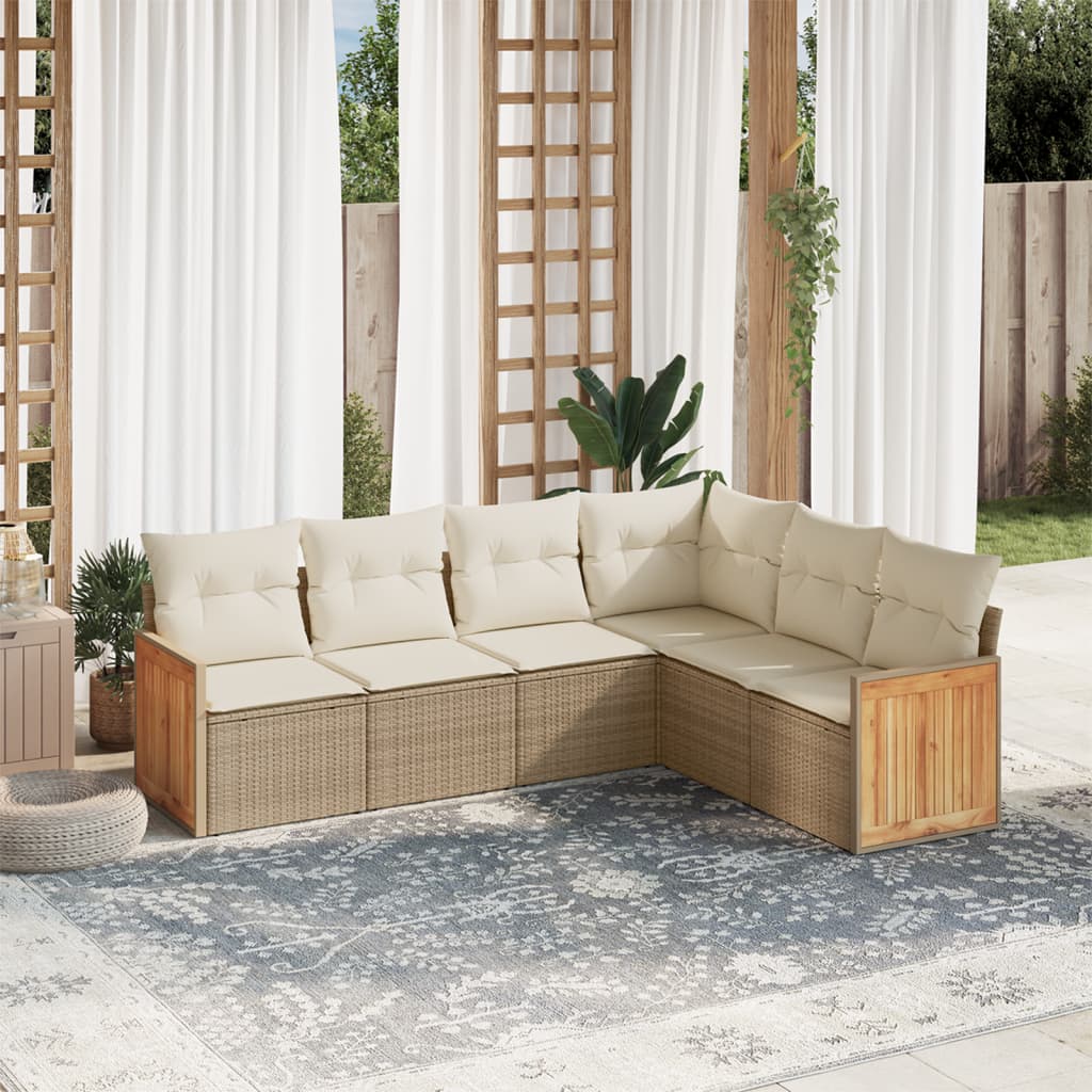 Set Divano da Giardino 6 pz con Cuscini Beige in Polyrattan | homemem39