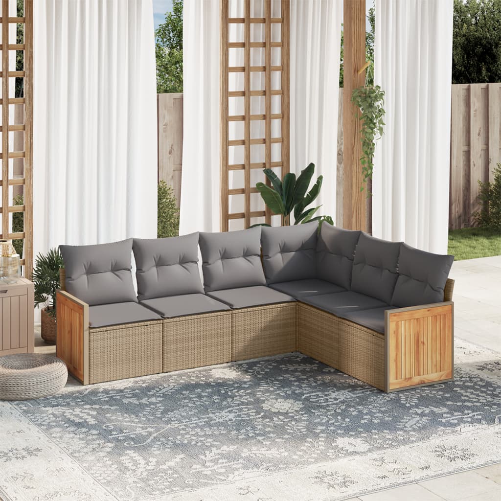 Set Divano da Giardino 6 pz con Cuscini Beige in Polyrattan | homemem39