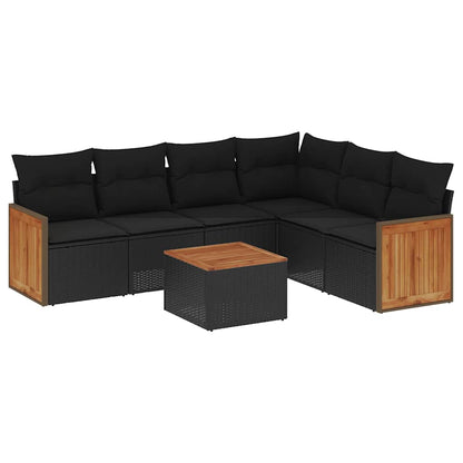 Set Divani da Giardino con Cuscini 7pz Nero Polyrattan | homemem39