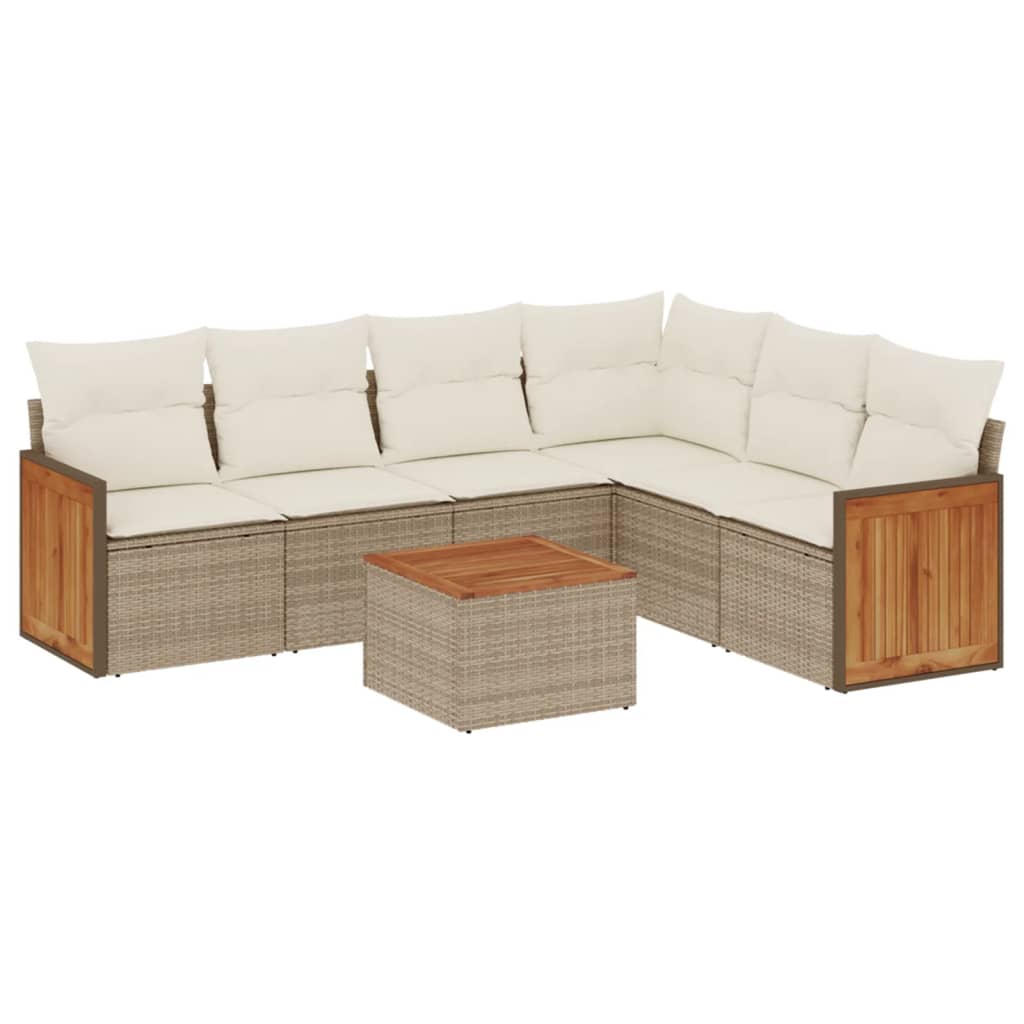 Set Divani da Giardino 7 pz con Cuscini Beige in Polyrattan - homemem39
