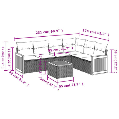 Set Divani da Giardino 7 pz con Cuscini Beige in Polyrattan | homemem39