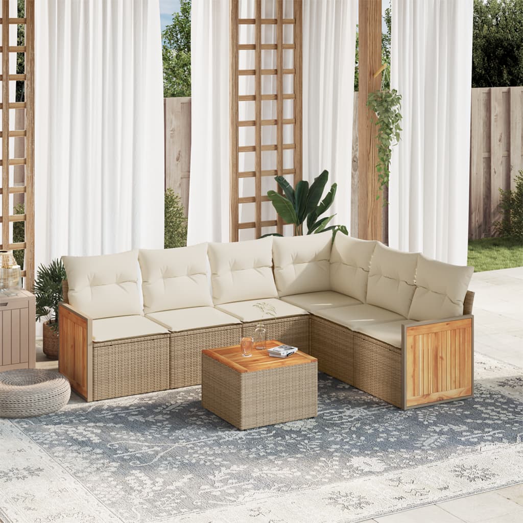 Set Divani da Giardino 7 pz con Cuscini Beige in Polyrattan | homemem39