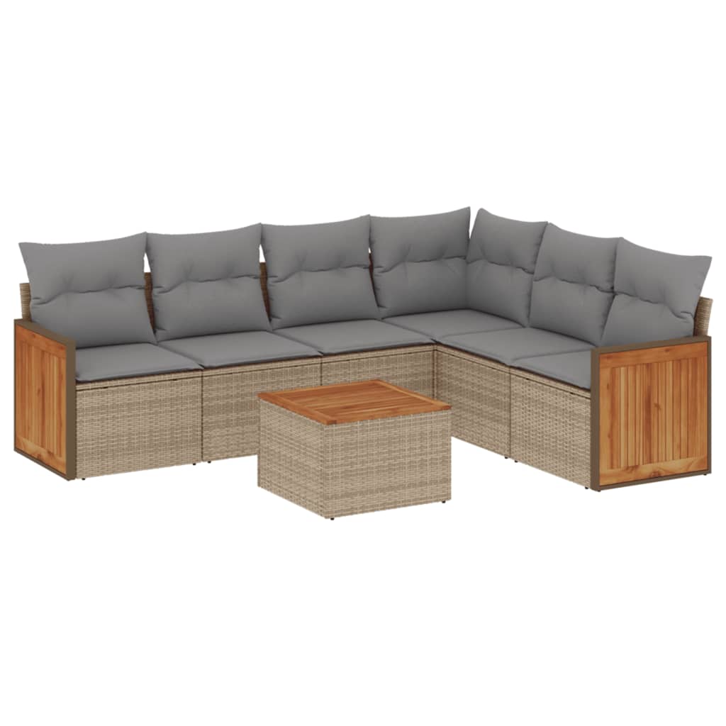 Set Divani da Giardino 7 pz con Cuscini Beige in Polyrattan | homemem39