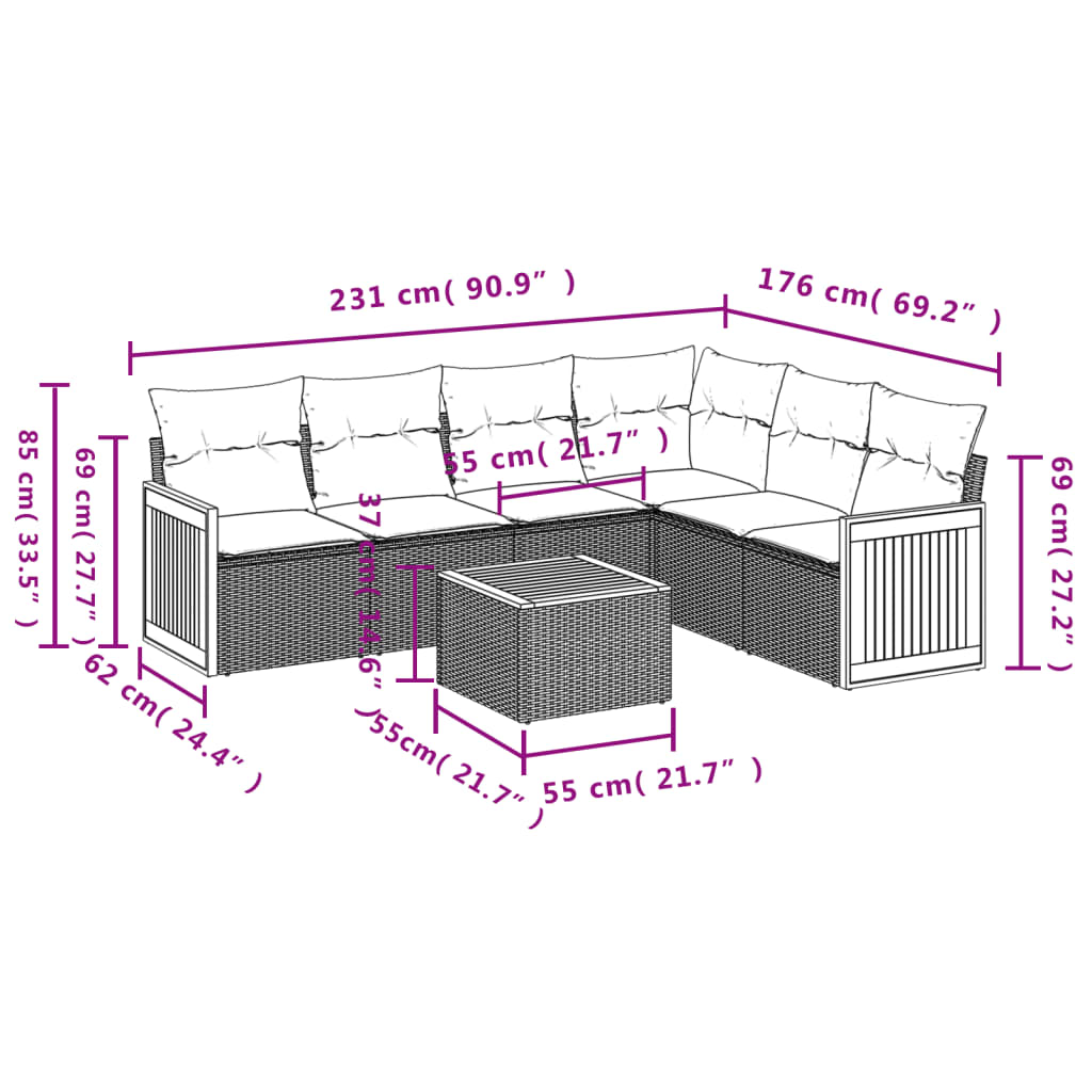 Set Divani da Giardino 7 pz con Cuscini Beige in Polyrattan | homemem39