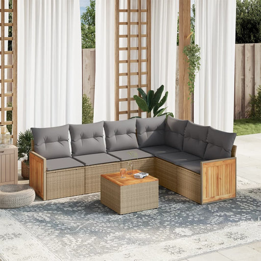 Set Divani da Giardino 7 pz con Cuscini Beige in Polyrattan | homemem39