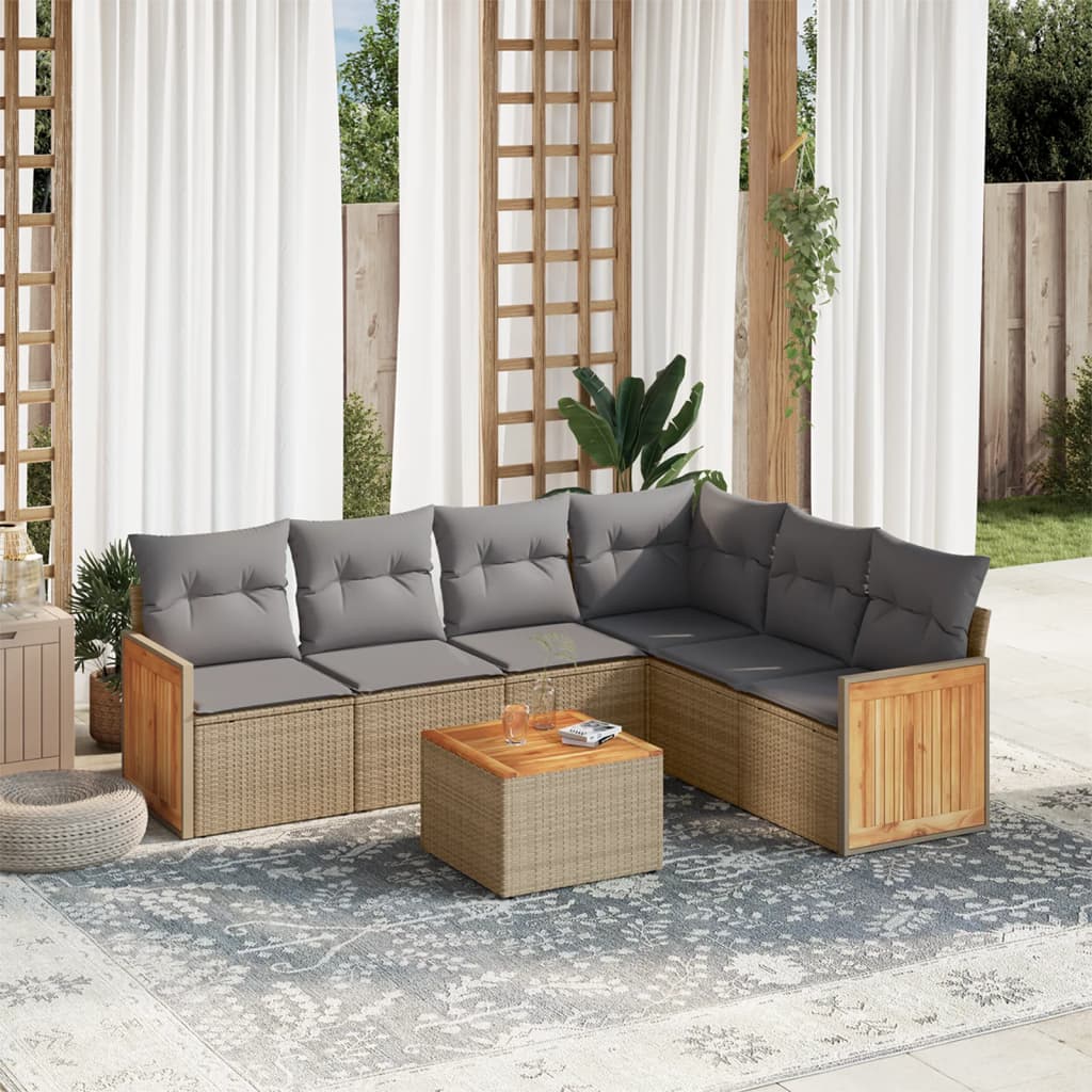 Set Divani da Giardino 7 pz con Cuscini Beige in Polyrattan - homemem39