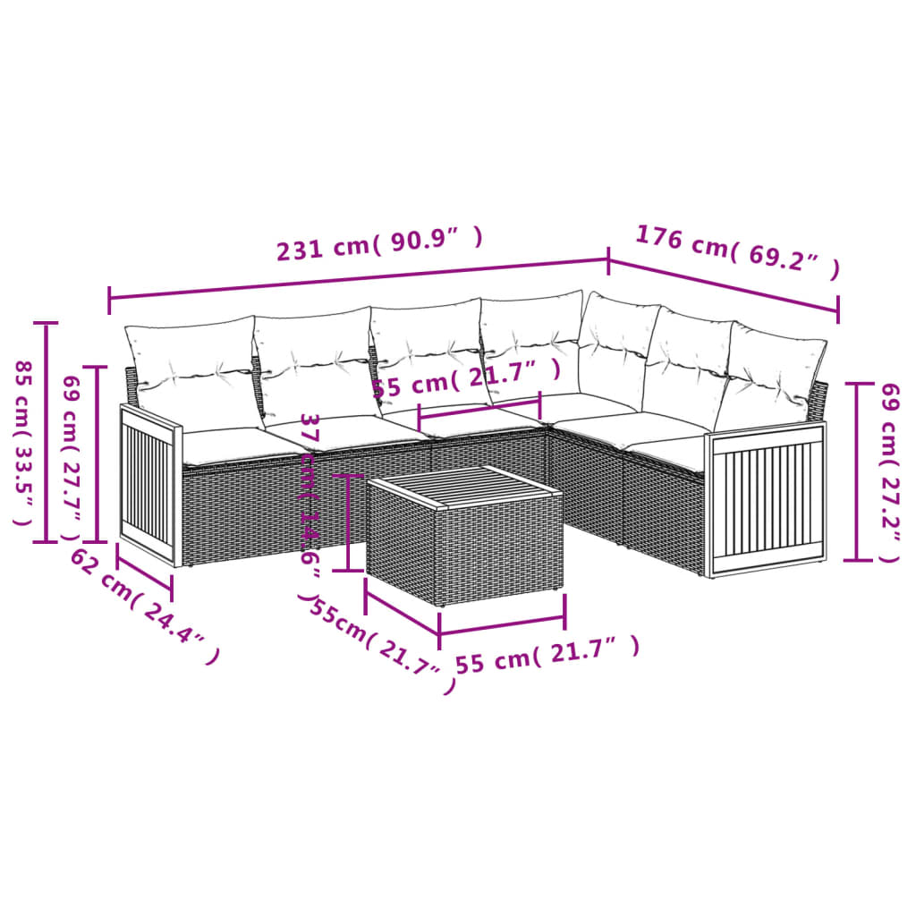 Set Divani da Giardino 7 pz con Cuscini Grigio in Polyrattan | homemem39