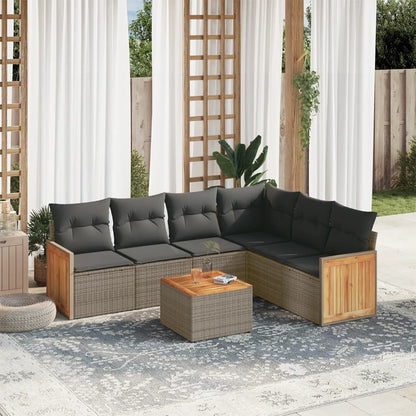 Set Divani da Giardino 7 pz con Cuscini Grigio in Polyrattan | homemem39