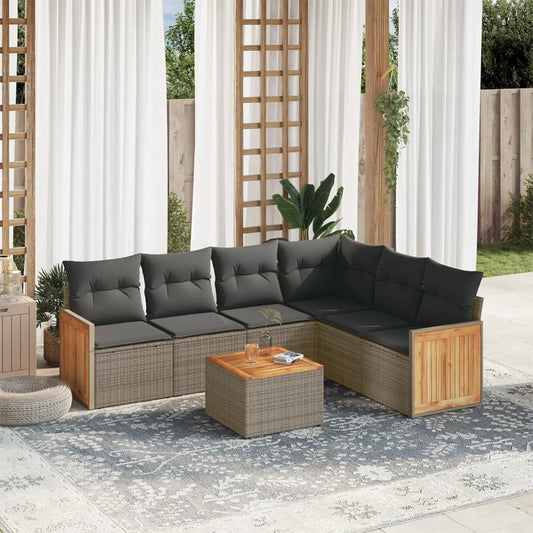 Set Divani da Giardino 7 pz con Cuscini Grigio in Polyrattan - homemem39