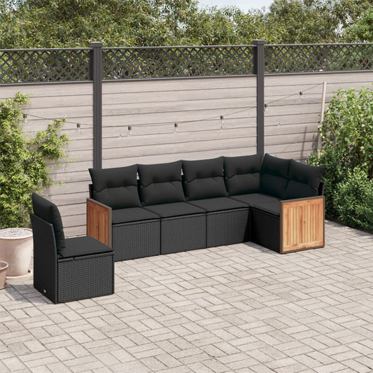 Set Divano da Giardino 6 pz con Cuscini Nero in Polyrattan - homemem39