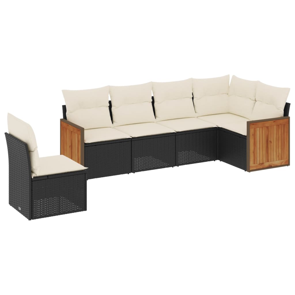 Set Divano da Giardino 6 pz con Cuscini Nero in Polyrattan - homemem39