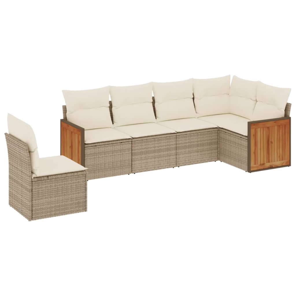 Set Divano da Giardino 6 pz con Cuscini Beige in Polyrattan | homemem39