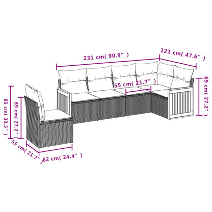 Set Divano da Giardino 6 pz con Cuscini Grigio in Polyrattan | homemem39