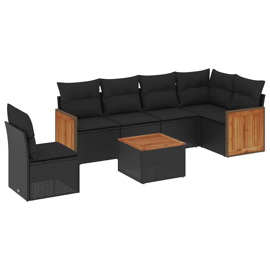 Set Divani da Giardino con Cuscini 7pz Nero Polyrattan | homemem39