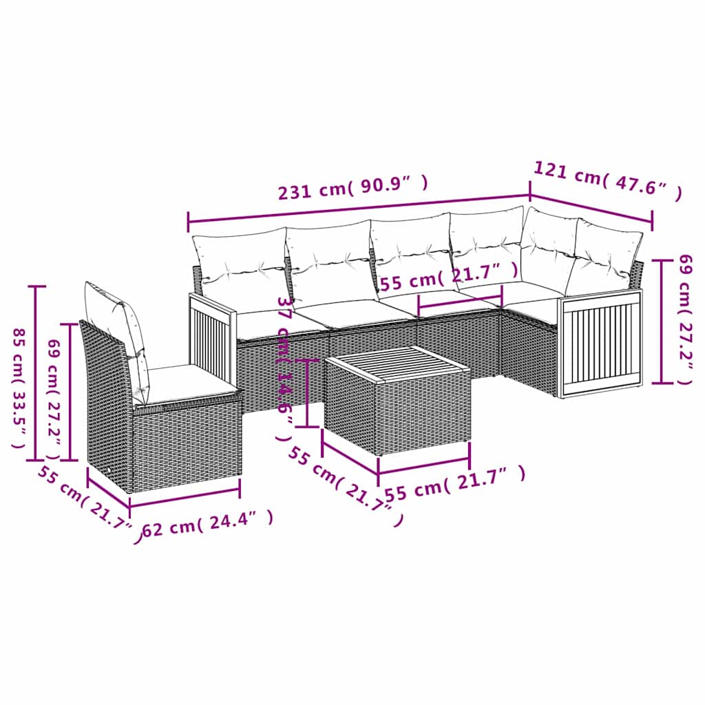 Set Divani da Giardino con Cuscini 7pz Nero Polyrattan | homemem39