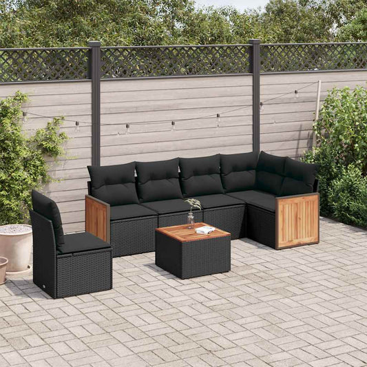 Set Divani da Giardino con Cuscini 7pz Nero Polyrattan | homemem39