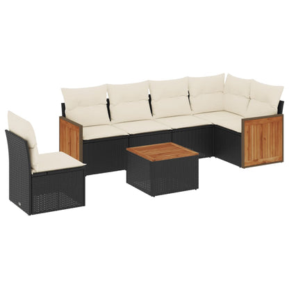 Set Divani da Giardino con Cuscini 7pz Nero Polyrattan | homemem39