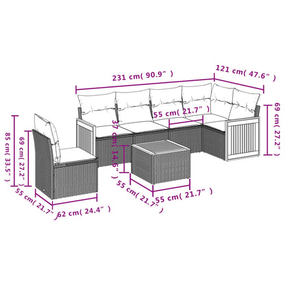 Set Divani da Giardino con Cuscini 7pz Nero Polyrattan | homemem39